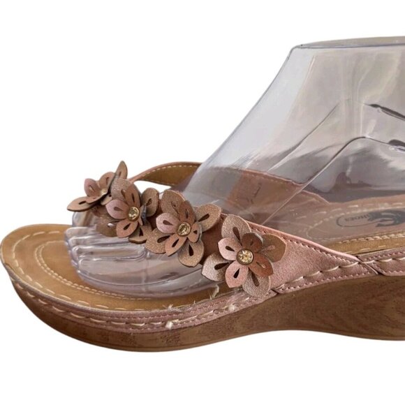 G C Shoes Womens 8 M Rachel Wedge Thong Sandal Comfort Mauve Pink - Picture 4 of 14